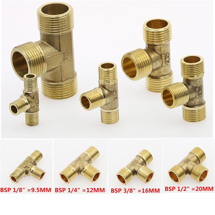 Lnanqing-Brass Adapter Female T Type 3 Way Brass Pipe Fitting Adapter for Water Male 1/2 BSP Thread Tee Connector 1pcs Garden Hose Connector Color : C 