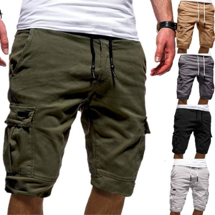 2023-summer-mens-shorts-fashion-solid-cargo-shorts-mens-clothing-lace-up-casual-pants-multiple-pockets-workwear