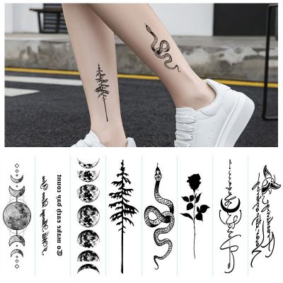 【YF】 Temporary Tattoo Moon Black Rose Snake English Small Design Fake Arm Leg Disposable Sticker