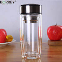 CWBORREY ผนังสองขวดน้ำแก้วสูง Borosilicate ขวดชาแก้วที่มีตัวกรอง Infuser กีฬาแบบพกพาขวดน้ำกีฬา