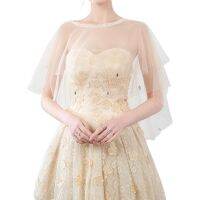 Capelets for Women Tulle Shawl Transparent Wraps Shrug for Strapless Evening Dress Shoulder Cover Up Lace Neck Trim