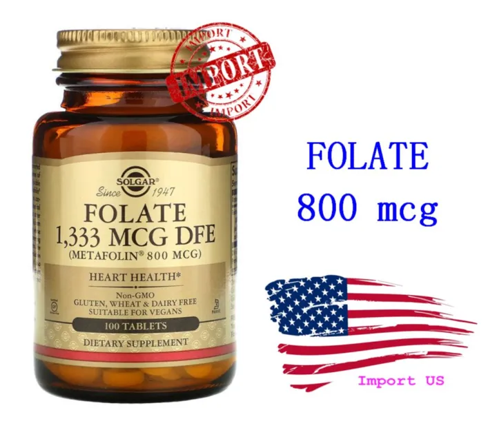 Solgar Folate 800 Mcg 100 Tablets กรดโฟลิก 800 ไมโครกรัม Th