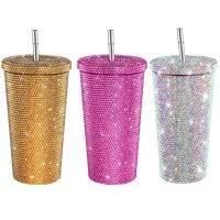 750Ml Bling Diamond Thermos Cup Portable Stainless Steel With Straw Glitter Rhinestone Water Mug Thermal Flask For Women Gril