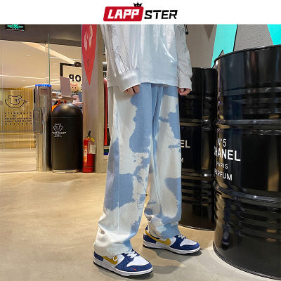LAPPSTER Men Y2k Tie Dye Baggy Jeans Pants 2022 Mens Vintage Japanese Streetwear Denim Trousers Male Kpop Causal Wide Leg Pants