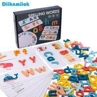 Diikamiiok Wooden Spelling Word Puzzle Game Kids Educational Toys for Children English Alphabet Cards Learning Writing Skills Flash Cards