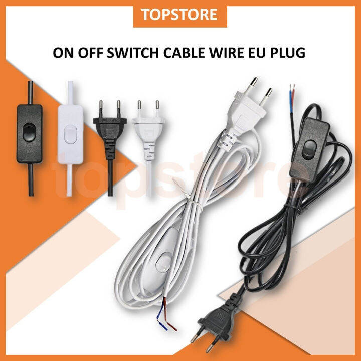 ON OFF Power Cord Switch 2 pin EU Plug Cable Cords Black White Wire
