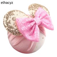 【YF】 Classic Mouse Ears Velvet Head Wrap 5 Sequins Bow Turban Girls Glitter Elastic Headband Infant Beanie Cap Kids Hair Accessory