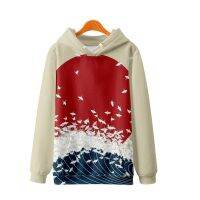 ญี่ปุ่นการ์ตูน Sun Wave พิมพ์เสื้อแขนยาว Hoodies Casual Men Women เสื้อกันหนาวคู่ Harajuku Streetwear