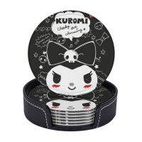 ที่รองแก้วหนังทรงกลม Sanrio Kuromi (6ชิ้น) กันรอยเปื้อนและกันลวกเหมาะสำหรับร้านอาหารห้องครัวสำนักงานฯลฯ