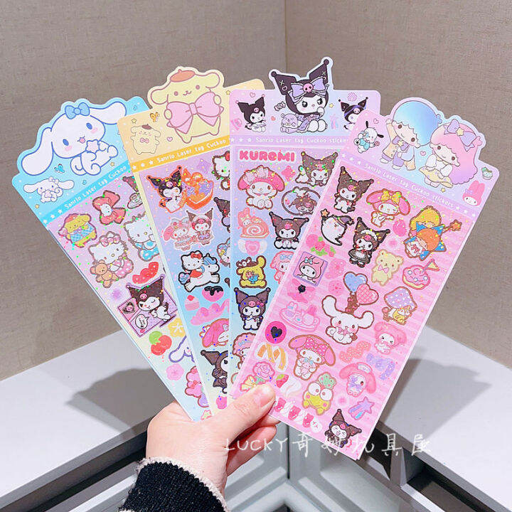 สติกเกอร์-sanrio-น่ารัก10ชิ้นสติกเกอร์ลาย-hello-kitty-kuromi-melody-สติกเกอร์การ์ตูนสติกเกอร์ตกแต่งโน๊ตบุ๊คสำหรับเด็ก