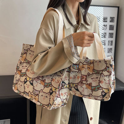 Cute Cartoon Canvas Shoulder Bag Womens Large Capacity Bag 2023 New Fashion Ins Portable Tote Bag