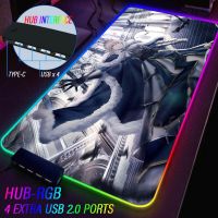 Joan Of Arc Gamer Hub 4 Port USB Mouse Pad Fate Grand Order RGB Magic Light Rug FGO Plug And Play Woven Surface Plus Size Mat