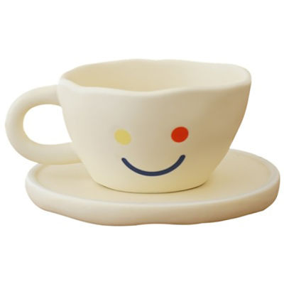 New product 250ml irregular white smiley frosted stoneware coffee mugcute cartoon cup breakfast milk cup for family and friends