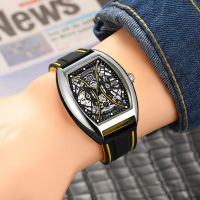 ZZOOI FORSINING Fashion Men Mechanical Watch Skeleton Self Winding Silver Yellow Wristwatch Rectangle Man Automatic Clock Reloj Hombre