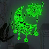 ZZOOI Eid Mubarak Luminous Lotu Flower Wall Sticker Ramadan Kareem Decor for Home Glow In The Dark Lotus Flower Islamic Muslim Sticker