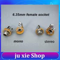 JuXie store 5pcs 1/4" 6.35mm Mono stereo 2 3 pin Pole Female Panel Mount power socket Connector 6.5 Audio cable Jack plug Solder Adapter q1