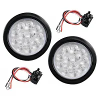 2 Sets 4" White 12LEDs Round Tail Backup Reverse Signal Lights Lamps With Wires for RV Trailers Trucks Boat Caravans DC 12V Trailer Accessories