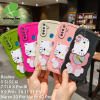 เคสสำหรับ Realme 5 5i 5S 6i 7 7i 8 8 Pro 8i 9 Pro + 10 11 Pro Narzo 20 Pro Narzo 50ขอบลอนลายการ์ตูนน่ารักกระจกแต่งหน้าลาย Hello Kitty