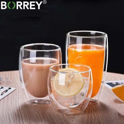 BORREY Heat Resistant Double Wall Glass Cup Transparent Glass Beer Espresso Coffee Cup Milk Juice Mug Drinkware Tumbler Tea Cups
