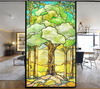 Privacy Windows Film Decorative Tree of life Stained Glass Window Stickers No Glue Static Cling Frosted Window cling