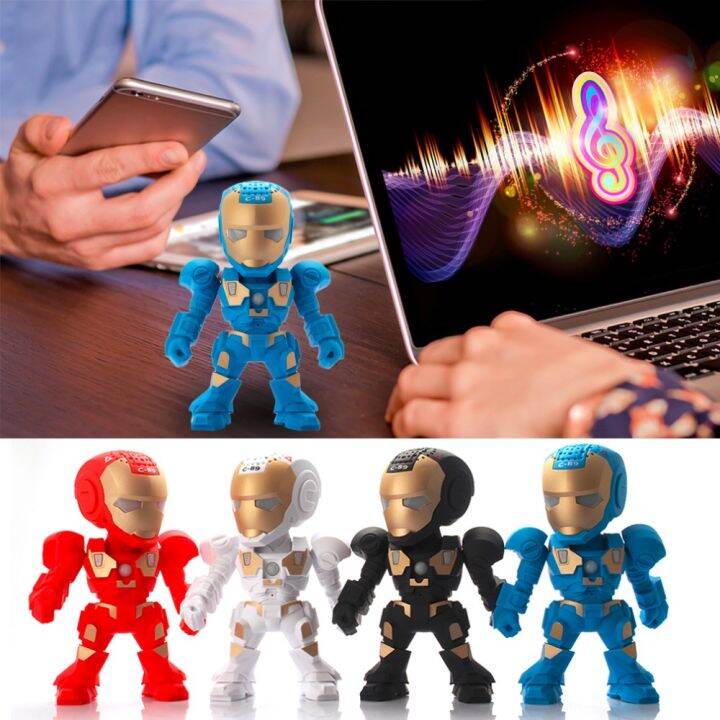 iron-manลำโพงบลูทูธพร้อมไฟแฟลชled-light-deformed-arm-figure-robot-portable-miniซับวูฟเฟอร์ไร้สายtf-fmการ์ดusb