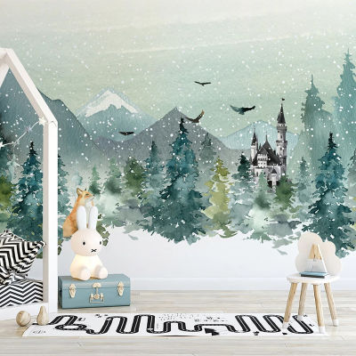 [hot]Custom Photo Wallpaper 3D Hand Painted Castle Forest Animal Childrens Bedroom Murals Abstract Art Papel De Parede Infantil 3 D