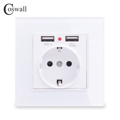 【NEW Popular89】แผงกระจก Coswall พอร์ตชาร์จ USB 2.1A 16A รัสเซีย EU ผนังมาตรฐานพื้นสีดำทองสีเทาสีเทา