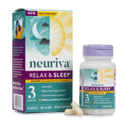 L-Theanine &amp; Ashwagandha Sleep Support Supplement - Neuriva Relax &amp; Sleep (30 count), Nightly Sleep Support Supplement, Clinically Tested Ashwagandha