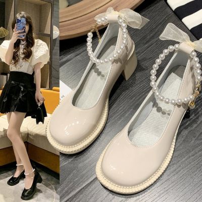 In the summer of 2022 after the new documentary covers with high and coarse foot ankle princess pearl clasp ribbon female shoes