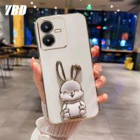 YBDเคสโทรศัพท์ใหม่สไตล์เข้ากันได้สำหรับ Vivo Y22S Y22 Y02S Y16 Y35 2022 4G Y77 5G Y77E Y77e (t1) Y02 Y02A 4G เคสการ์ตูนน่ารัก3Dลายกระต่ายยิ้มกรอบนุ่มขาตั้งพับได้