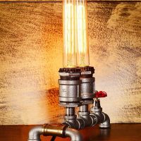 Vintage Industrial Wrought Iron Table Light, Antique Water Steampunk Metal Living Room Bar Cafe Table Lamp in Rust