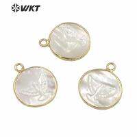 WT-JP237 Classic Women MOP necklace pendant white shell dove of peace pendant in gold electroplated round shape