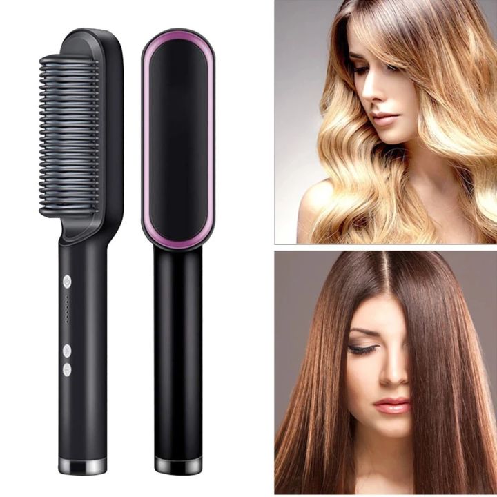 Baigu Hair Straightener Comb 2 in 1 Hair Straightener and Curler Anti ...