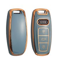 เคส Kunci Remote Mobil Tpu คลุมทั้งหมดสำหรับ A7 Q5 A6ขอบ C8 Q8สีทองซอง Audi Keyless Fob A8 D5 E-Tron