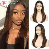 Long Yaki Straight Synthetic Lace Front Wig For Black Women Ombre Brown Lace Wig With Baby Hair Heat Resistant Fiber X-TRESS [ Hot sell ] Toy Center 2