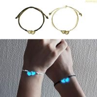 blg 2 Pcs Simple Braided Rope Bracelet Luminous Double Heart Couple Bangles Gifts 【JULY】