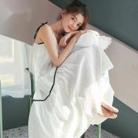 QWEEK Cotton Sleepwear Women Nightgown Kawaii Room Wear Summer White Fairy Dress Cute Nightie Nightdress Casual Dressing Gown