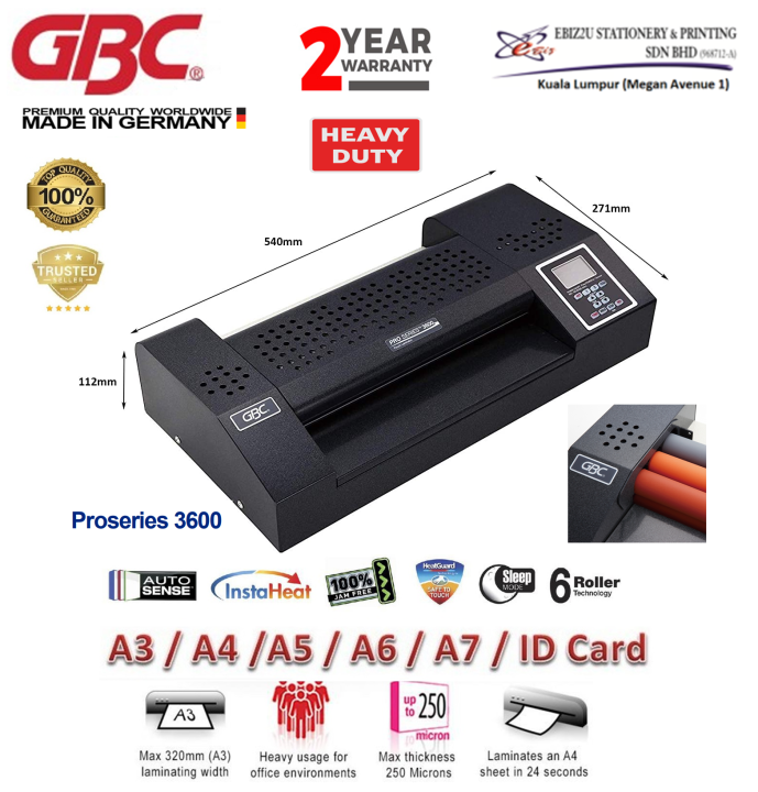 GBC Heavy Duty 6 roller A3 Proseries 3600 Laminator 3mm or 360 micron