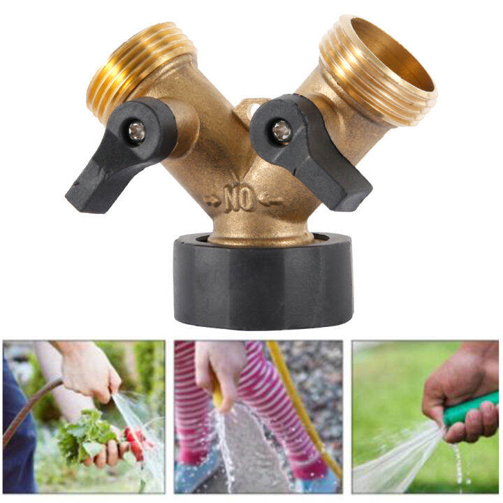 garden-hose-splitter-2-way-garden-water-distributor-solid-brass-y-valve-connector-hose-connector-garden-water-hose-adapter-3-4-นิ้วด้าย-tutue-store