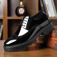 10/8CM Elevator Shoes Black Patent Leather Brogue Shoes Men Formal Leather Shoes for Men Classic Wedding-shoes Zapato Italiano