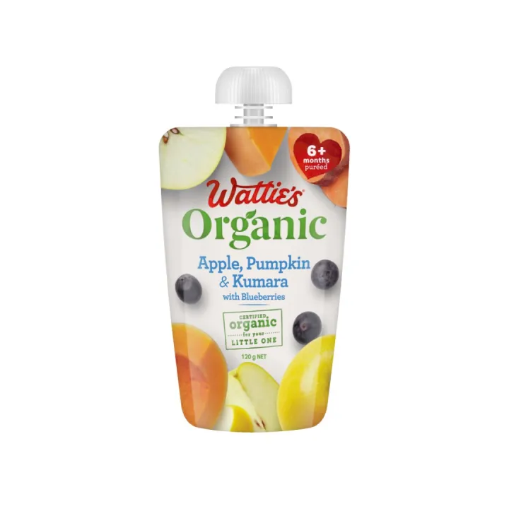 Wattie's Organic Baby Food 6+ months Apple, Pumpkin, Kumara & Blueberries (120g) Lazada PH