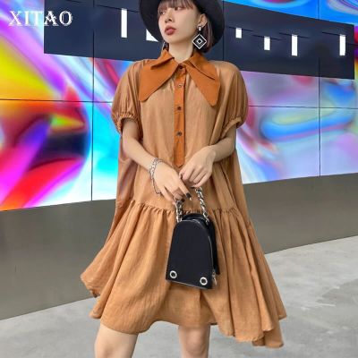 XITAO Dress  Solid Color Pullover Ruffle Loose Dress