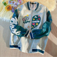 Zip-Up Grunge sweatshirt harajuku O-neck  spring Oversized hoodies Baseball uniform jacket Y2K style Kawaii Anime embroidery