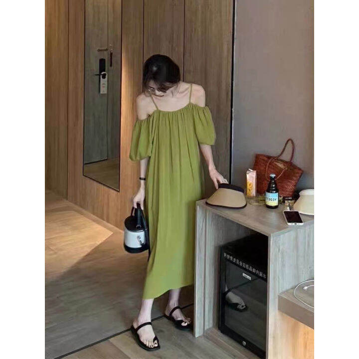 b1ock-ชุดเดรส-เดรสยาว-สไตล์เกาหลี-พัฟแขน-กระโปรงตุ๊กตา-2023-new-style1710