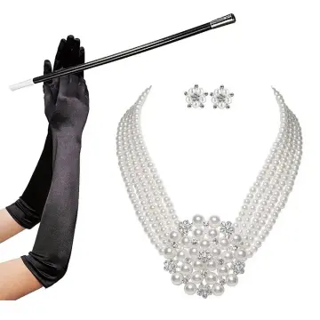 OUFO Costume Audrey Hepburn Holly Golightly Style Vintage Pearl Necklace  Earrings Jewelry Set Inspired Breakfast at Clips: Clothing, Shoes & Jewelry  - Amazon.com