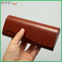 QIZUI ฟรอสติ้ง เคสแว่นตาหนังสไตล์วินเทจ เครื่องหนังแท้ สีทึบทึบ เคสหนังแว่นตากันแดด ที่มีคุณภาพสูง กล่องแว่นกันแดดสีทึบ สำหรับผู้หญิง