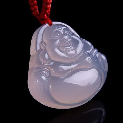 【CW】 Natural Chalcedony Maitreya Buddha Pendant Necklace Hand carved agateAmulet for Men andLuck Gifts