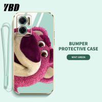 การ์ตูน YBD เคสโทรศัพท์หมีสตรอเบอร์รี่ของดิสนีย์สำหรับ Xiaomi Redmi 10 5G 2022 Redmi 10 Prime + 5G Redmi 11 Prime 5G มันวาวป้องกันการแตกฝาหลัง TPU นิ่ม (ฟรีสายคล้อง)