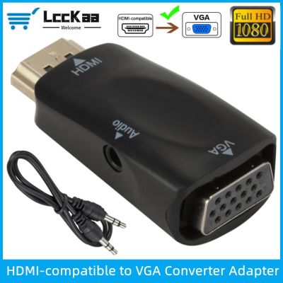LccKaa 1080P HDMI-compatible to VGA Converter 3.5 mm Jack Audio Male To Famale Adapter For PC Laptop Computer Display Projector