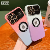 เคสสีการไล่ระดับแฟชั่น HOCE กระจกมองข้างขนาดใหญ่สำหรับ Magsafe สำหรับ iPhone 14 13 12 11 Pro Max 14 Plus เคสโลโก้ช่องเสียบไร้สายแม่เหล็กกรอบป้องกันกล้องนิ่มสำหรับชาร์จ